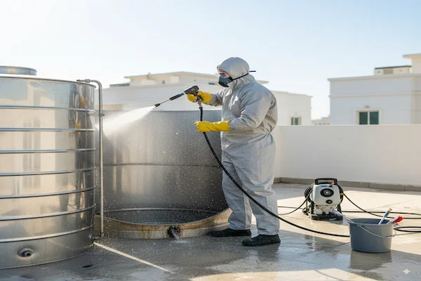 فريق شركة فلاش كلين يقوم بخدمة تنظيف خزانات بجازان